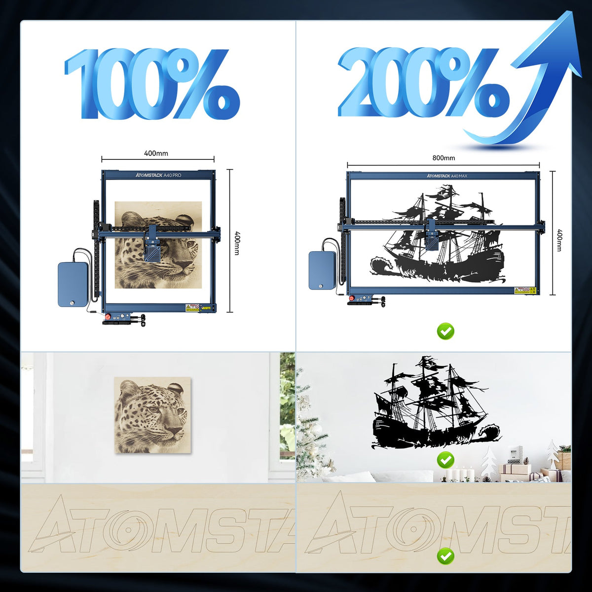 AtomStack A40/S40 Max Large Size Laser Engraving And Cutting Machine with F60 Air Assist Kit