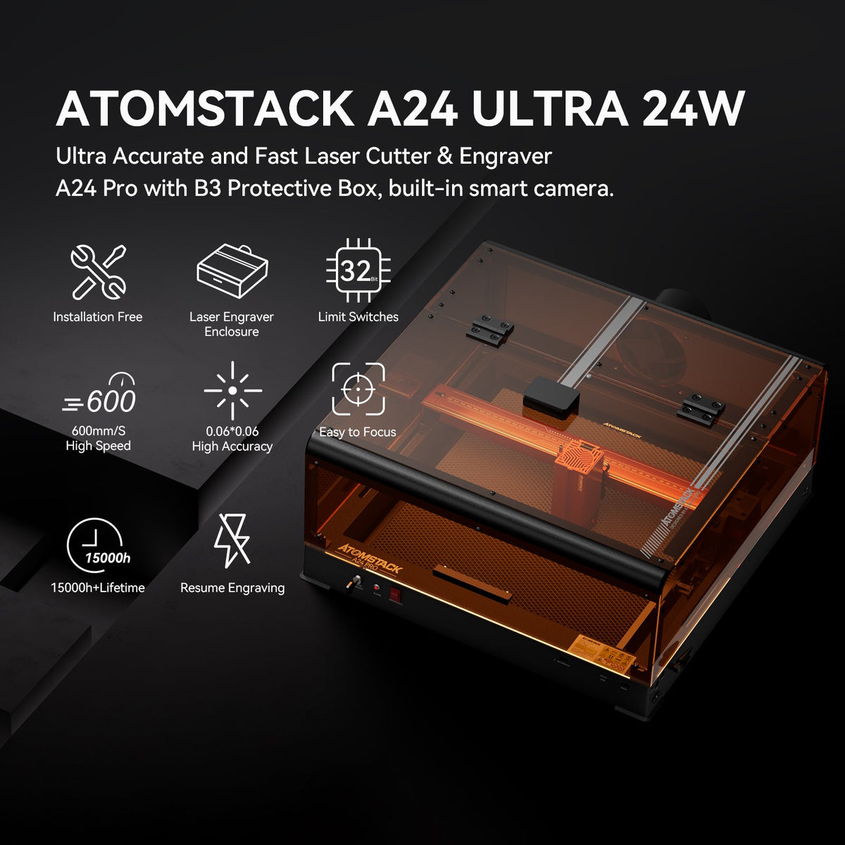 AtomStack A24 Ultra Optical Power 24W Unibody Frame Laser Engraver