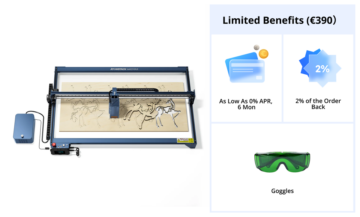 AtomStack A40/S40 Max Large Size Laser Engraving And Cutting Machine with F60 Air Assist Kit