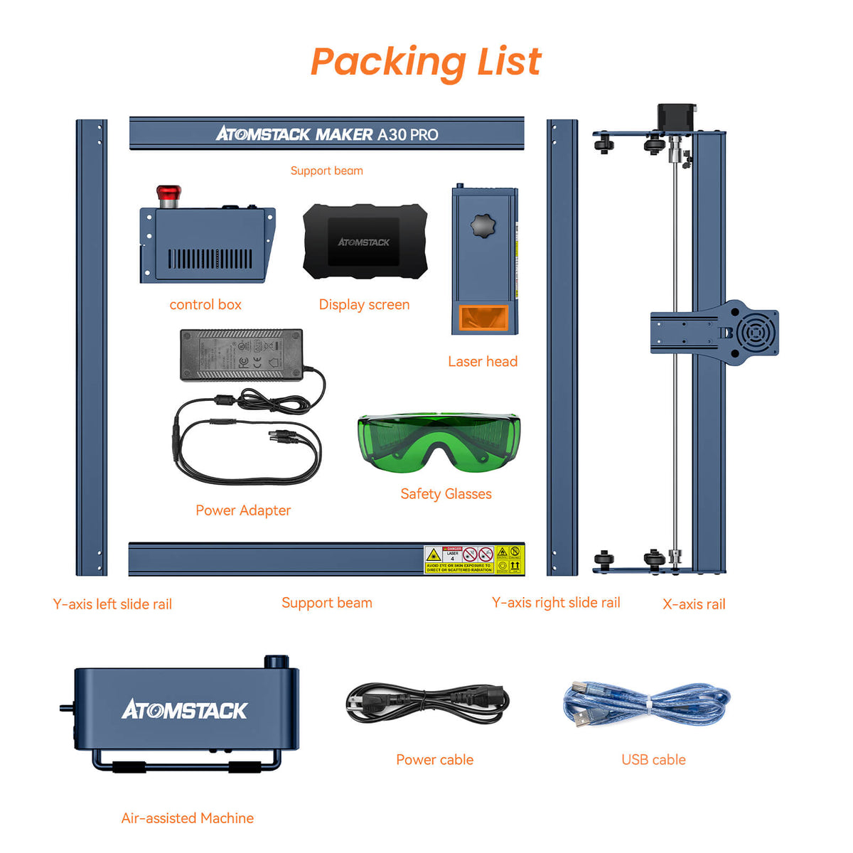 AtomStack A30 Pro Laser Engraving and Cutting Machine with F60 Air Assist Kit